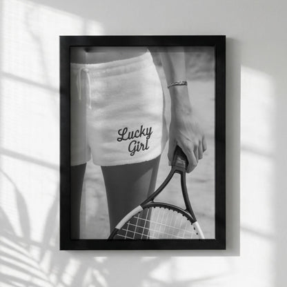 Lucky Girl Black & White Minimalist Wall Art | Modern Feminine Aesthetic Decor | Positive Quote Poster Print