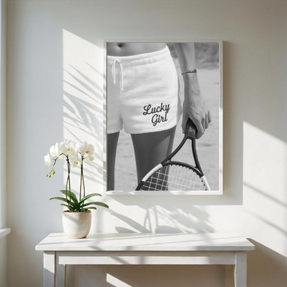 Lucky Girl Black & White Minimalist Wall Art | Modern Feminine Aesthetic Decor | Positive Quote Poster Print