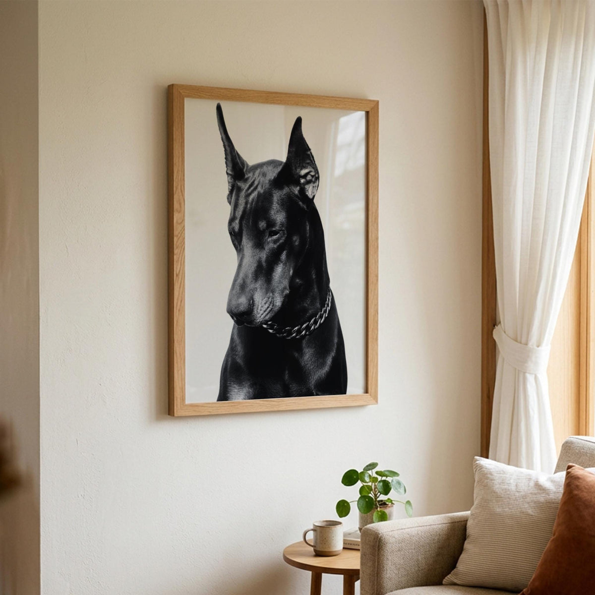 Midnight Doberman Black & White Minimalist Animal Wall Art | Modern Dark Aesthetic Dog Decor | Powerful Portrait Print