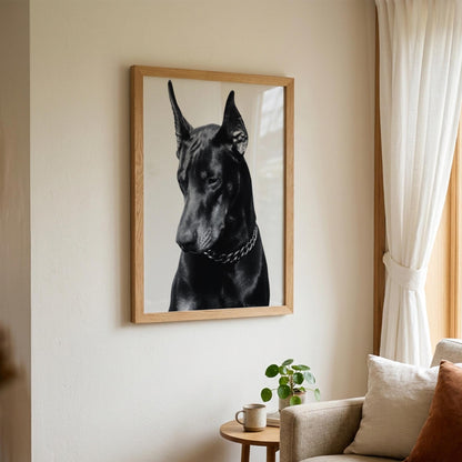 Midnight Doberman Black & White Minimalist Animal Wall Art | Modern Dark Aesthetic Dog Decor | Powerful Portrait Print