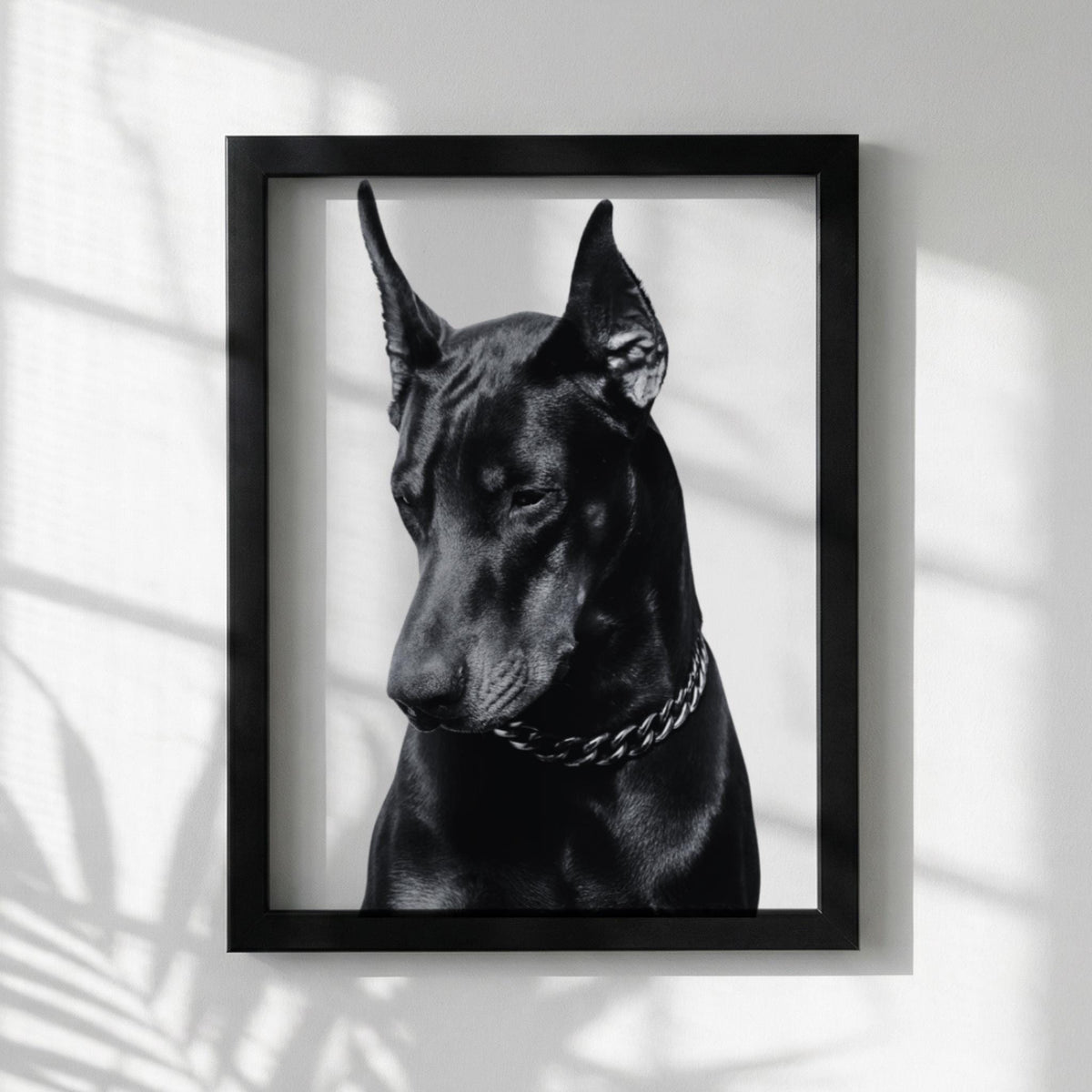 Midnight Doberman Black & White Minimalist Animal Wall Art | Modern Dark Aesthetic Dog Decor | Powerful Portrait Print