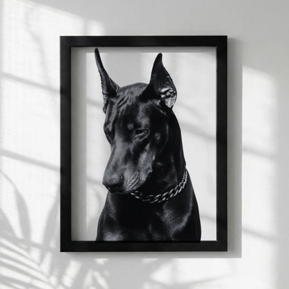 Midnight Doberman Black & White Minimalist Animal Wall Art | Modern Dark Aesthetic Dog Decor | Powerful Portrait Print