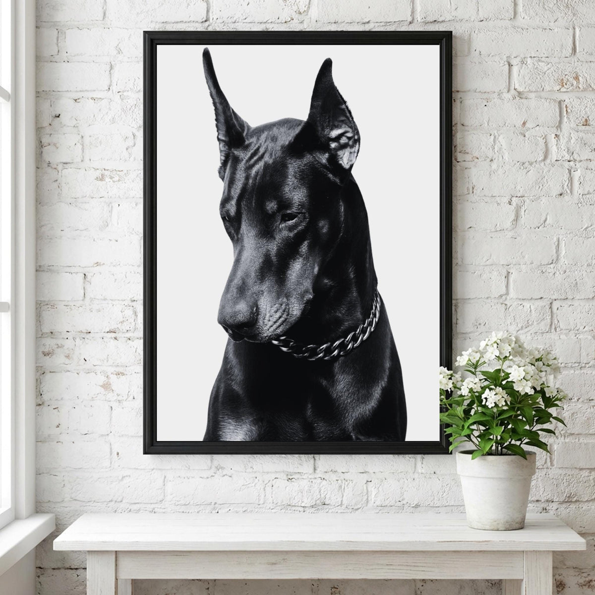 Midnight Doberman Black & White Minimalist Animal Wall Art | Modern Dark Aesthetic Dog Decor | Powerful Portrait Print