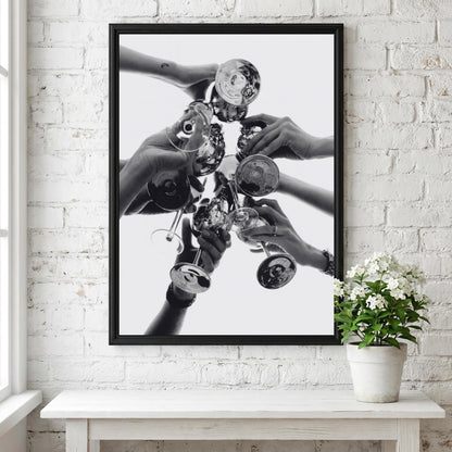 Midnight Toast Black & White Minimalist Lifestyle Wall Art | Modern Celebration Decor | Elegant Drink Aesthetic Poster Print