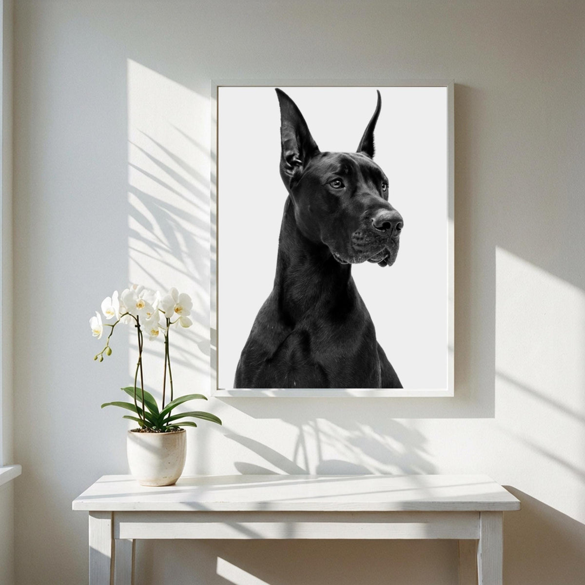 Royal Doberman Black & White Minimalist Dog Wall Art | Modern Luxury Animal Decor | Elegant Portrait Poster