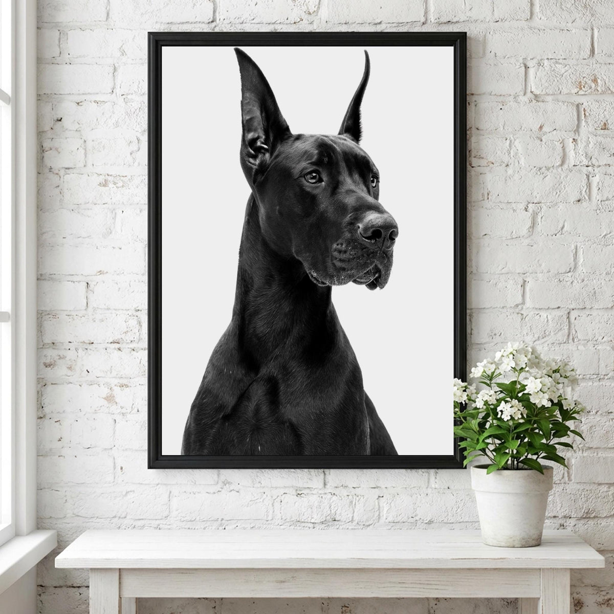 Royal Doberman Black & White Minimalist Dog Wall Art | Modern Luxury Animal Decor | Elegant Portrait Poster