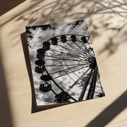 Sky Wheel Black & White Minimalist City Wall Art | Modern Ferris Wheel Decor | Urban Aesthetic Poster Print