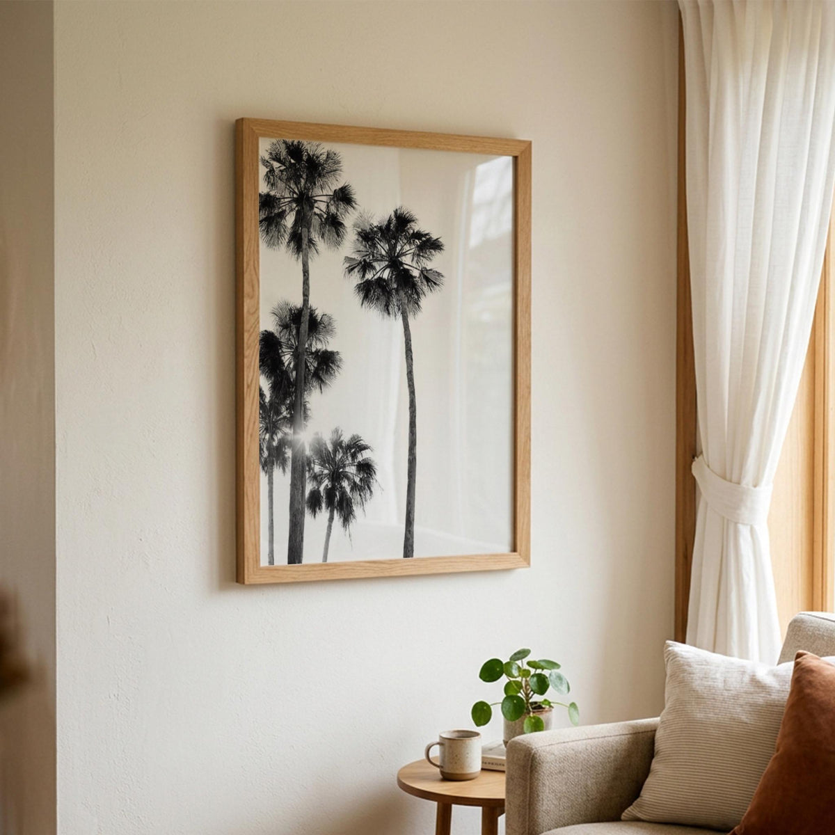 Sunlit Palms Black & White Minimalist Coastal Wall Art | Modern Tropical Decor | Aesthetic Nature Poster Print