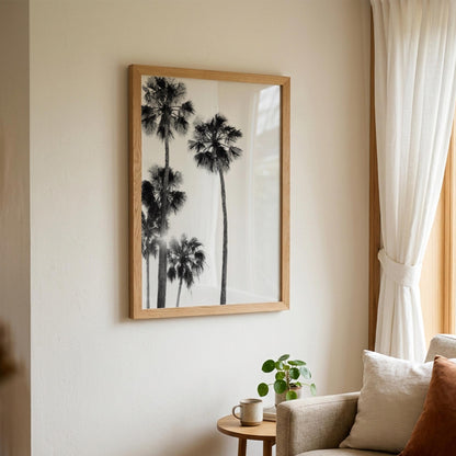 Sunlit Palms Black & White Minimalist Coastal Wall Art | Modern Tropical Decor | Aesthetic Nature Poster Print