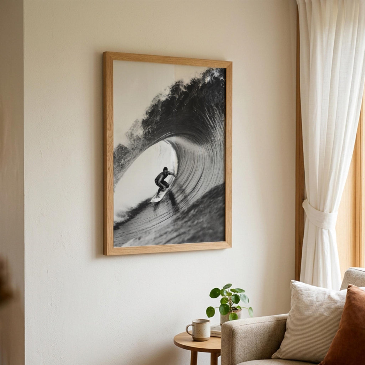 Surfer Black & White Minimalist Coastal Wall Art | Modern Ocean Sports Decor | Beach Lifestyle Poster Print