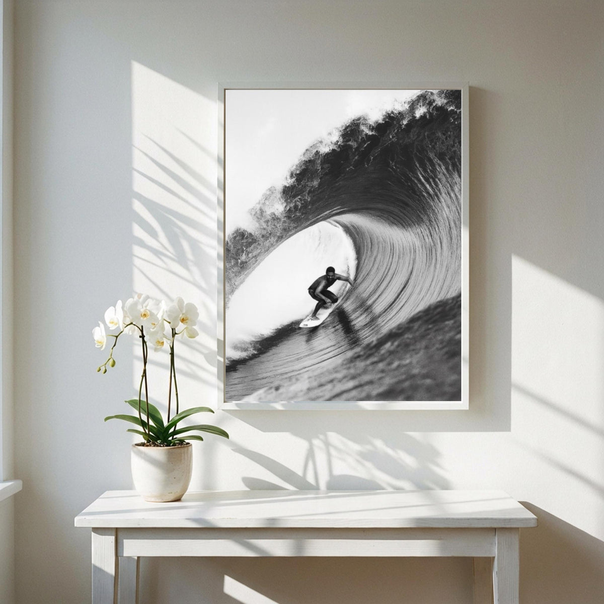 Surfer Black & White Minimalist Coastal Wall Art | Modern Ocean Sports Decor | Beach Lifestyle Poster Print