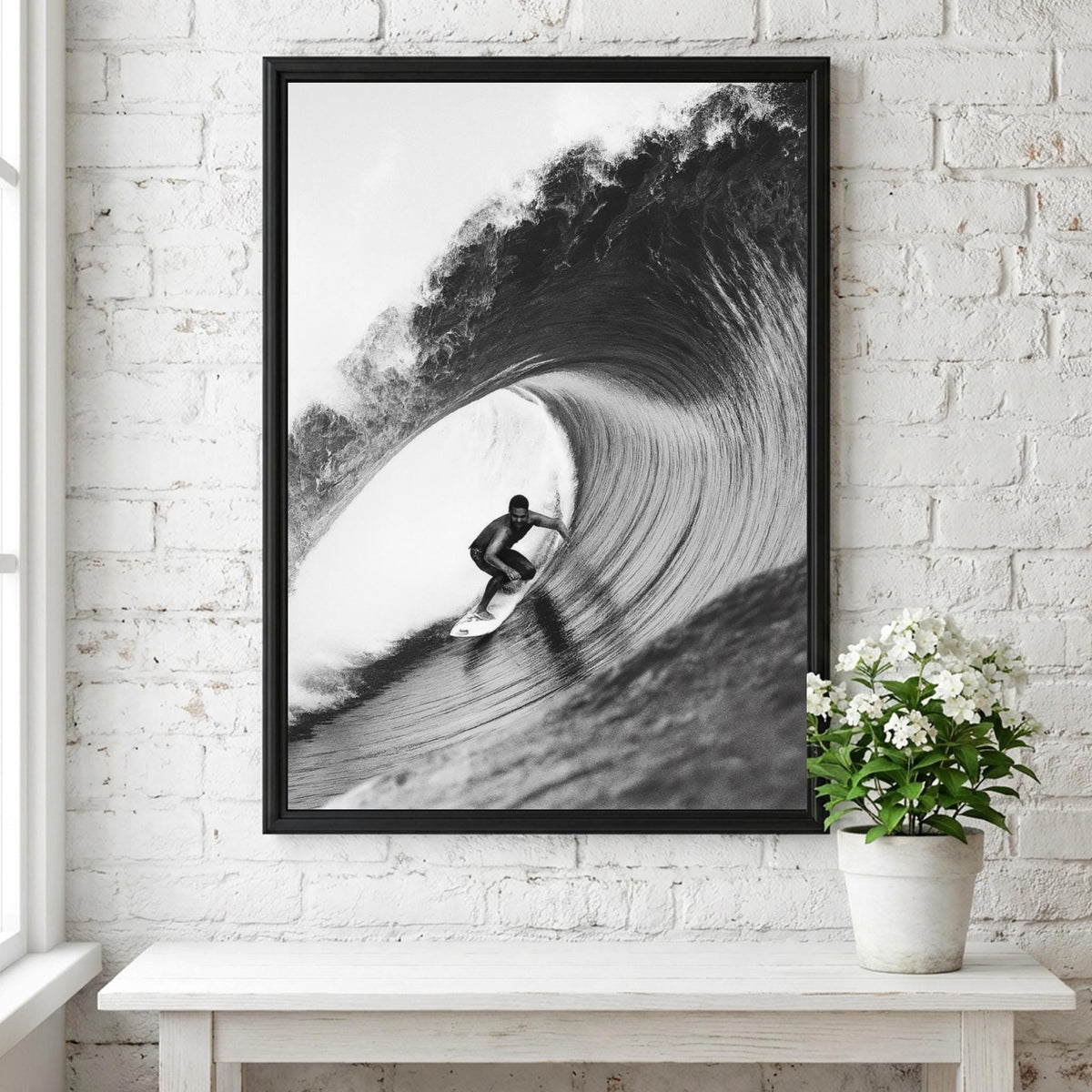 Surfer Black & White Minimalist Coastal Wall Art | Modern Ocean Sports Decor | Beach Lifestyle Poster Print