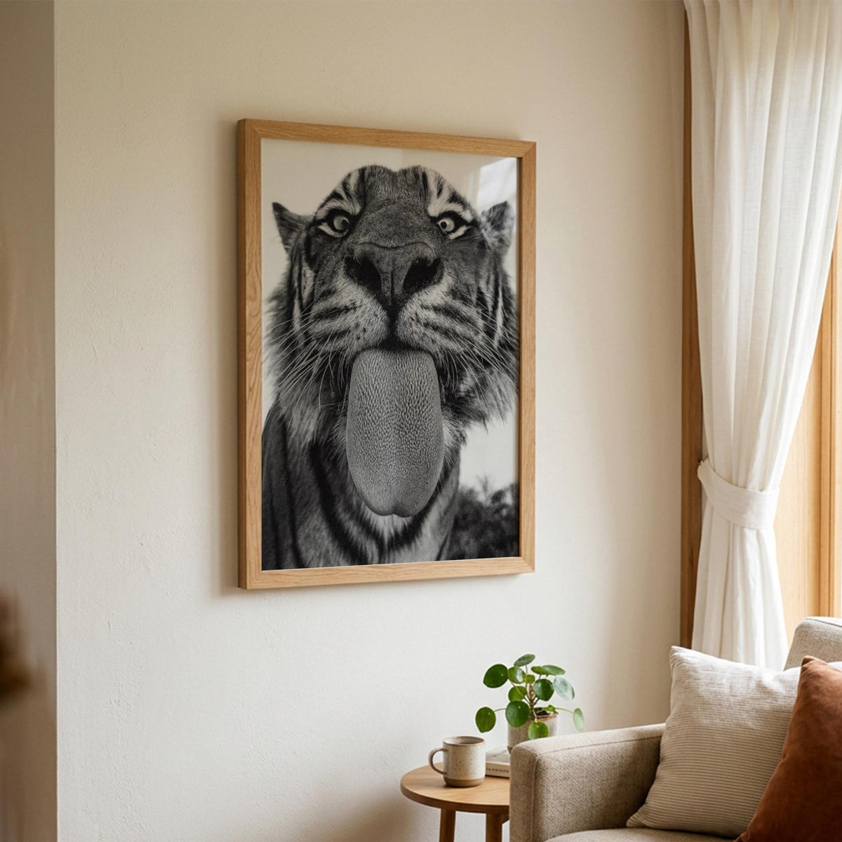 Tiger Mood Black & White Minimalist Wildlife Wall Art | Modern Animal Portrait Decor | Fierce Safari Poster Print