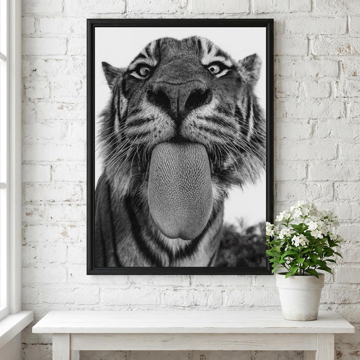 Tiger Mood Black & White Minimalist Wildlife Wall Art | Modern Animal Portrait Decor | Fierce Safari Poster Print