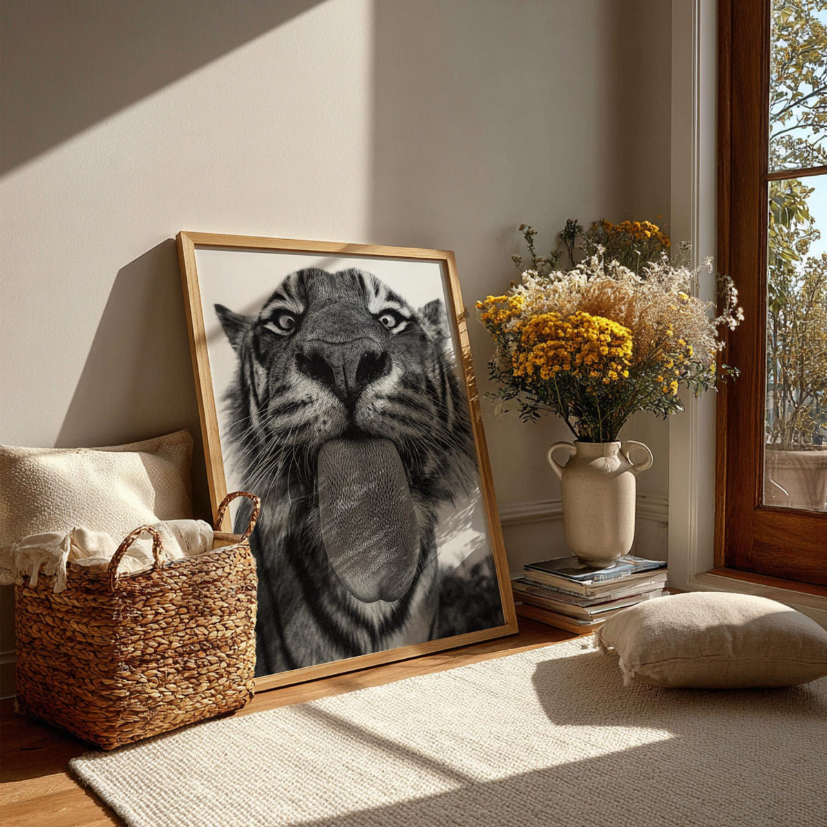 Tiger Mood Black & White Minimalist Wildlife Wall Art | Modern Animal Portrait Decor | Fierce Safari Poster Print
