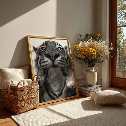 Tiger Mood Black & White Minimalist Wildlife Wall Art | Modern Animal Portrait Decor | Fierce Safari Poster Print