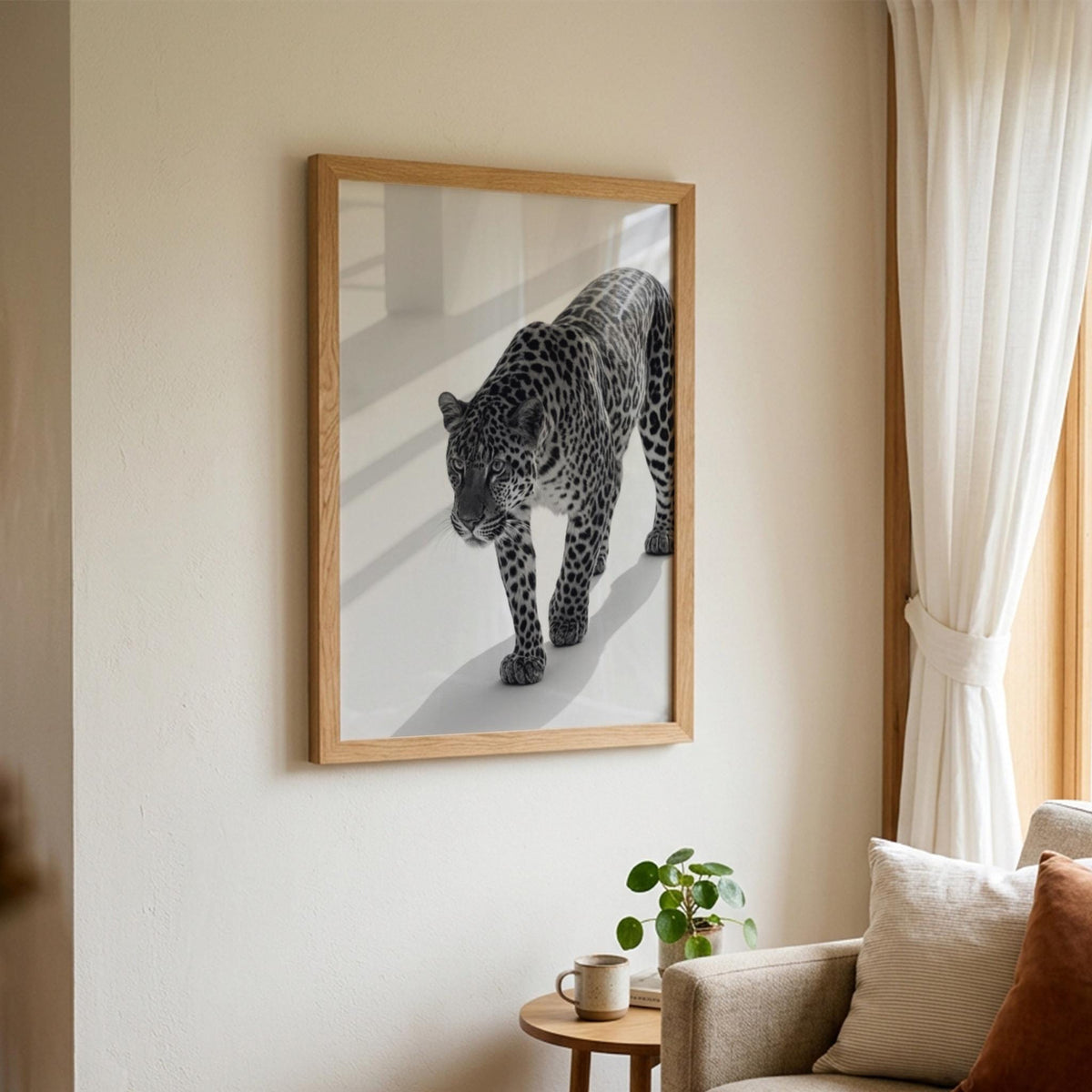 Tiger Steps Black & White Minimalist Wildlife Wall Art | Modern Animal Movement Decor | Dynamic Safari Poster Print