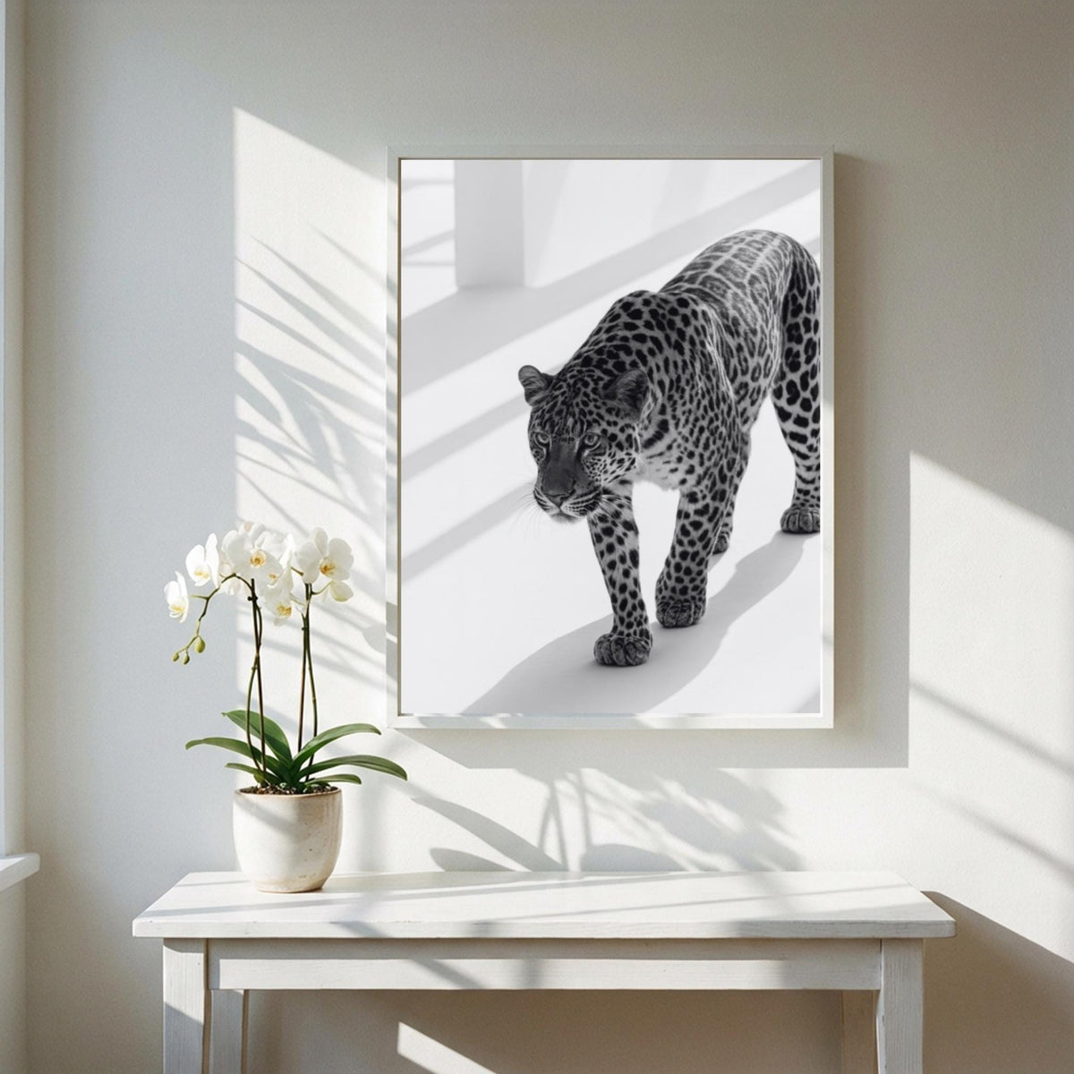 Tiger Steps Black & White Minimalist Wildlife Wall Art | Modern Animal Movement Decor | Dynamic Safari Poster Print