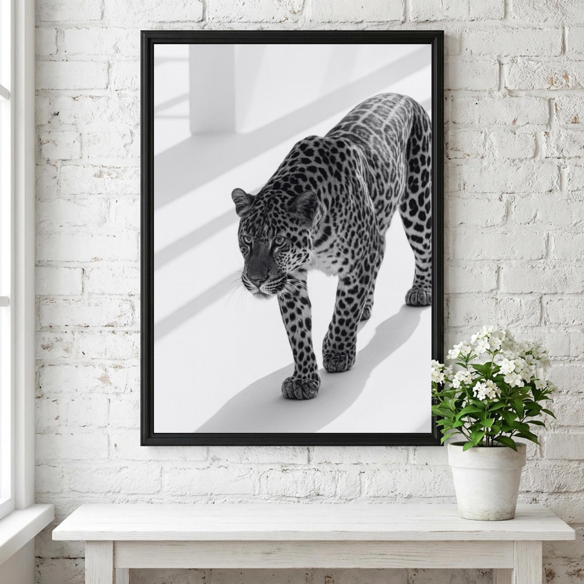 Tiger Steps Black & White Minimalist Wildlife Wall Art | Modern Animal Movement Decor | Dynamic Safari Poster Print