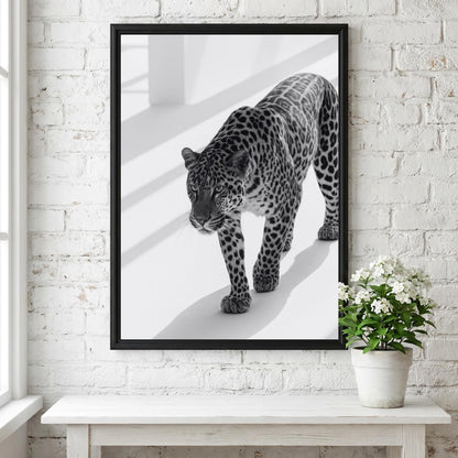 Tiger Steps Black & White Minimalist Wildlife Wall Art | Modern Animal Movement Decor | Dynamic Safari Poster Print
