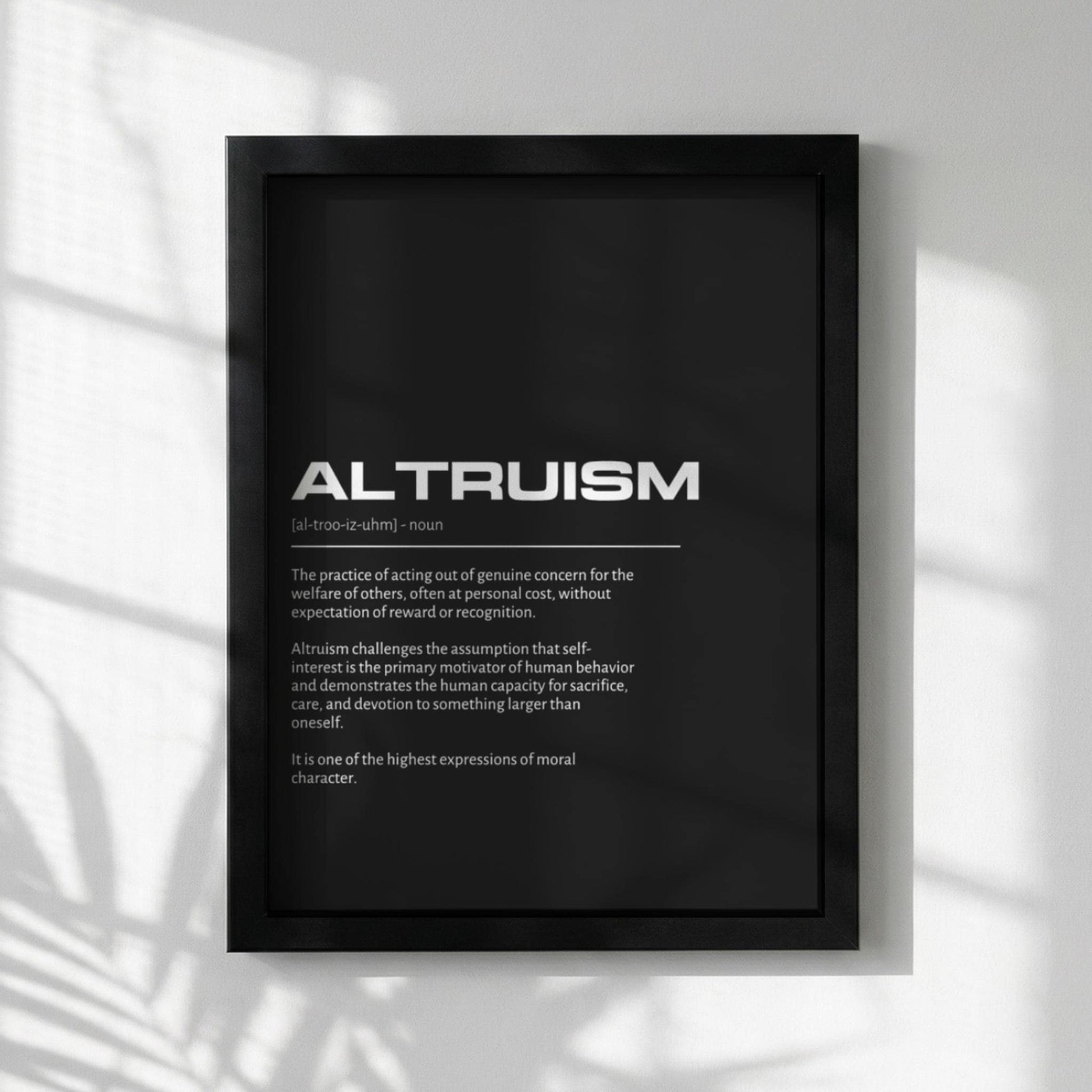 Altruism Definition Poster, Inspirational Quote Print, Minimalist Typography Wall Art, Meaningful Gift Idea, Dictionary Style Decor