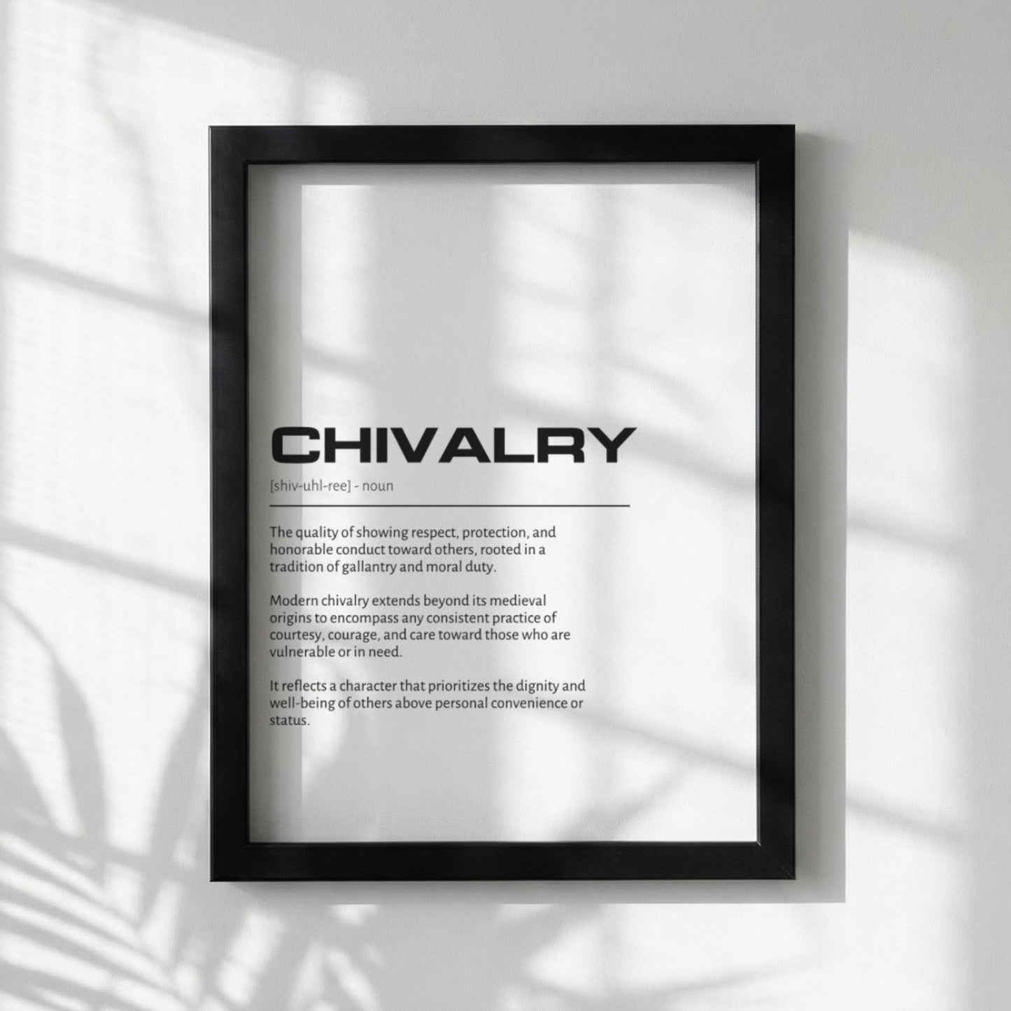 Chivalry Definition Art | Modern Gentleman Wall Decor | Inspirational Virtue Print | Minimalist Knightly Code | Elegant Dictionary Poster