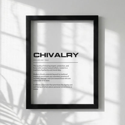 Chivalry Definition Art | Modern Gentleman Wall Decor | Inspirational Virtue Print | Minimalist Knightly Code | Elegant Dictionary Poster