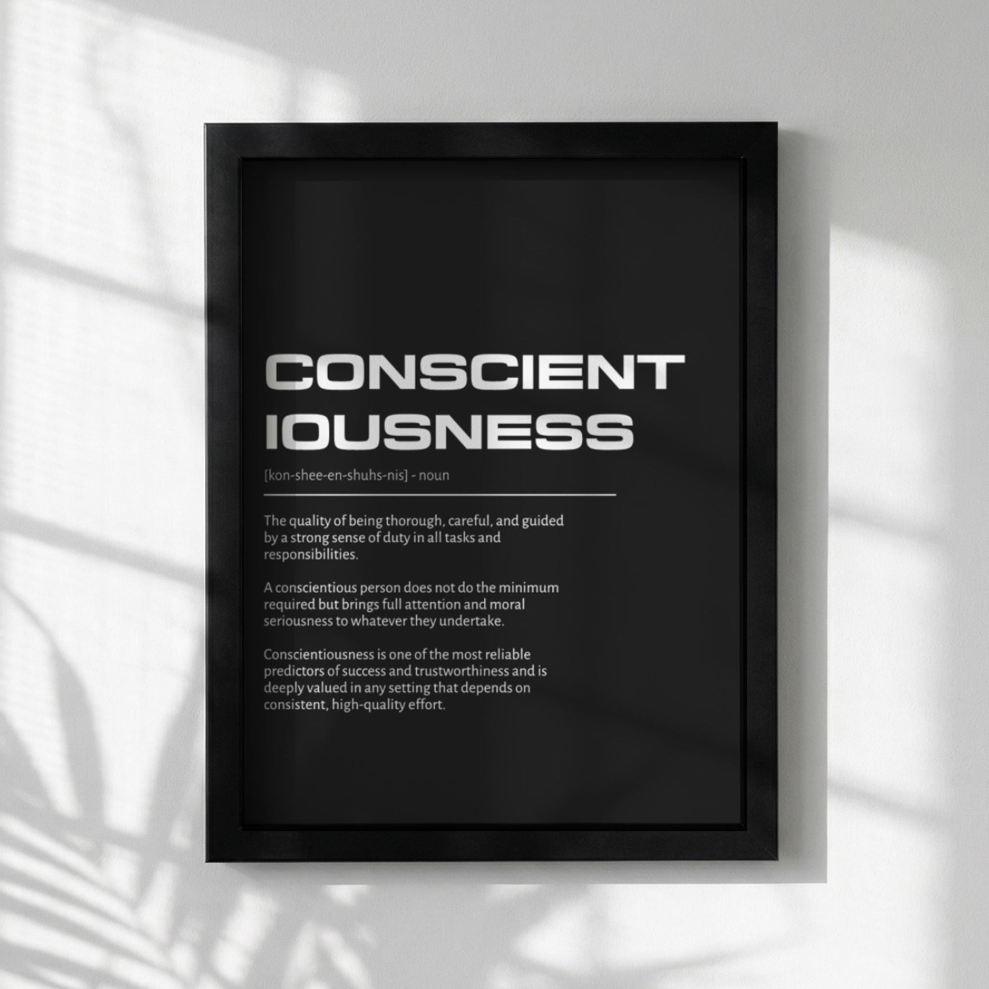 Conscientiousness Definition Art | Mindful Living Wall Decor | Inspirational Discipline Print | Minimalist Success Poster | Modern Typography Art