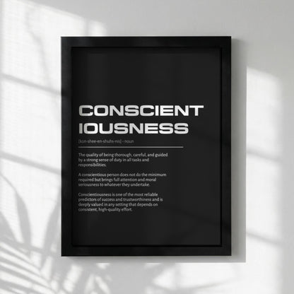 Conscientiousness Definition Art | Mindful Living Wall Decor | Inspirational Discipline Print | Minimalist Success Poster | Modern Typography Art