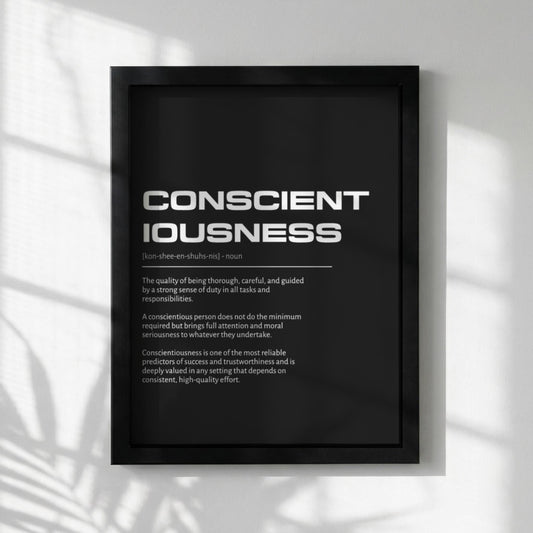 Conscientiousness Definition Art | Mindful Living Wall Decor | Inspirational Discipline Print | Minimalist Success Poster | Modern Typography Art