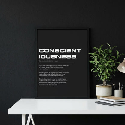 Conscientiousness Definition Art | Mindful Living Wall Decor | Inspirational Discipline Print | Minimalist Success Poster | Modern Typography Art