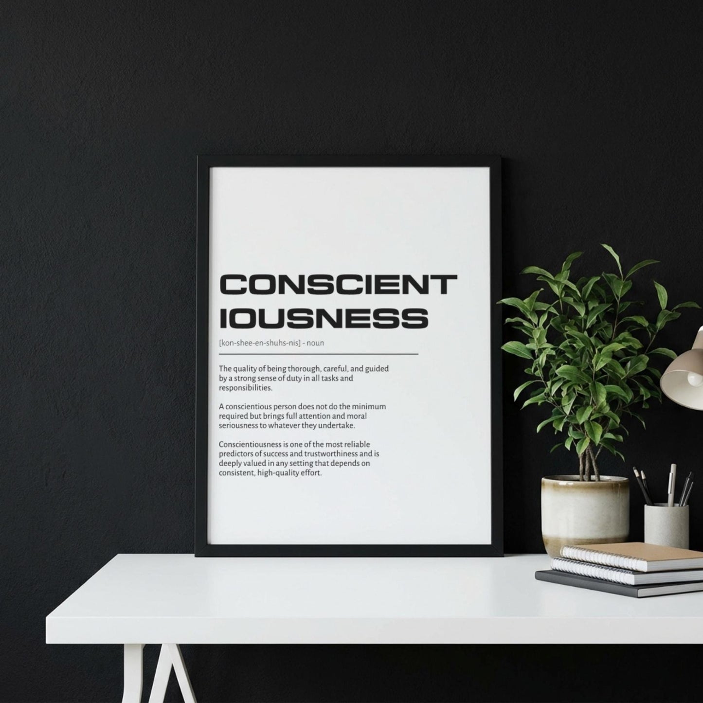 Conscientiousness Definition Art | Mindful Success Wall Decor | Inspirational Discipline Print | Minimalist Goal Poster | Clean Typography
