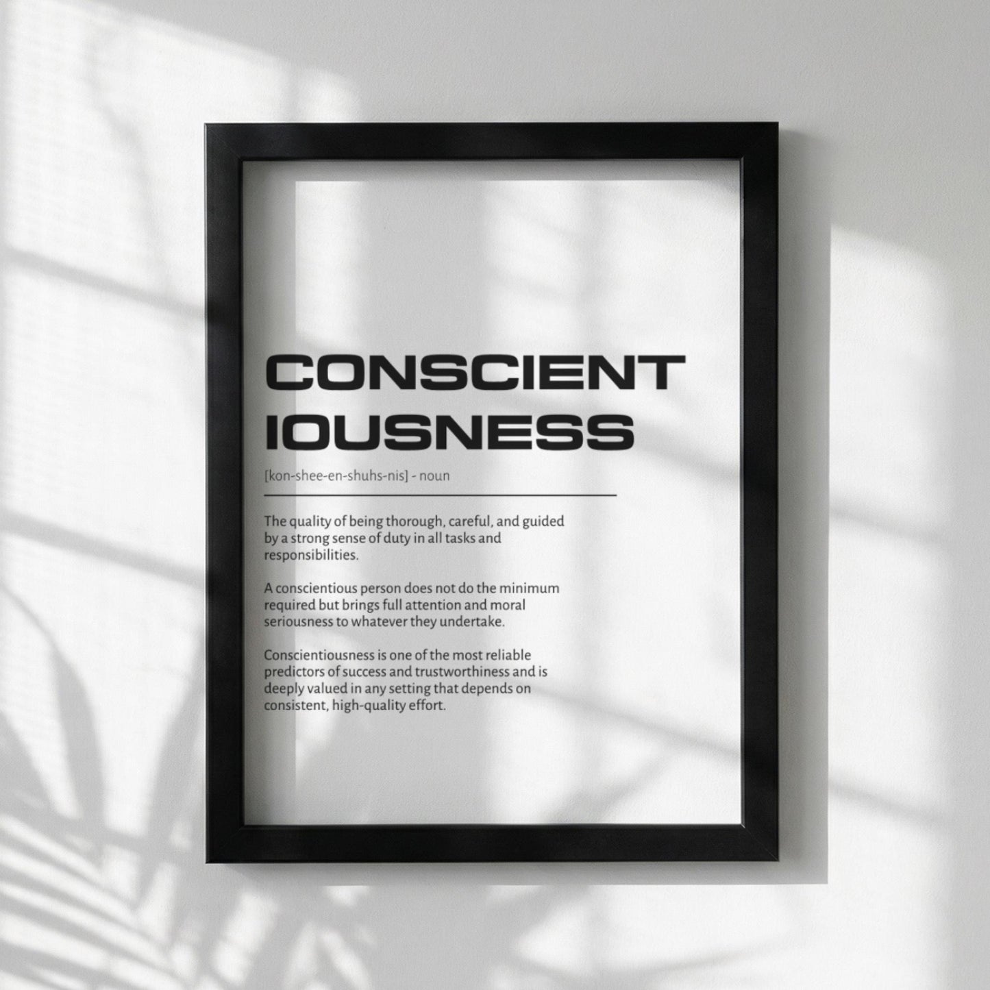 Conscientiousness Definition Art | Mindful Success Wall Decor | Inspirational Discipline Print | Minimalist Goal Poster | Clean Typography