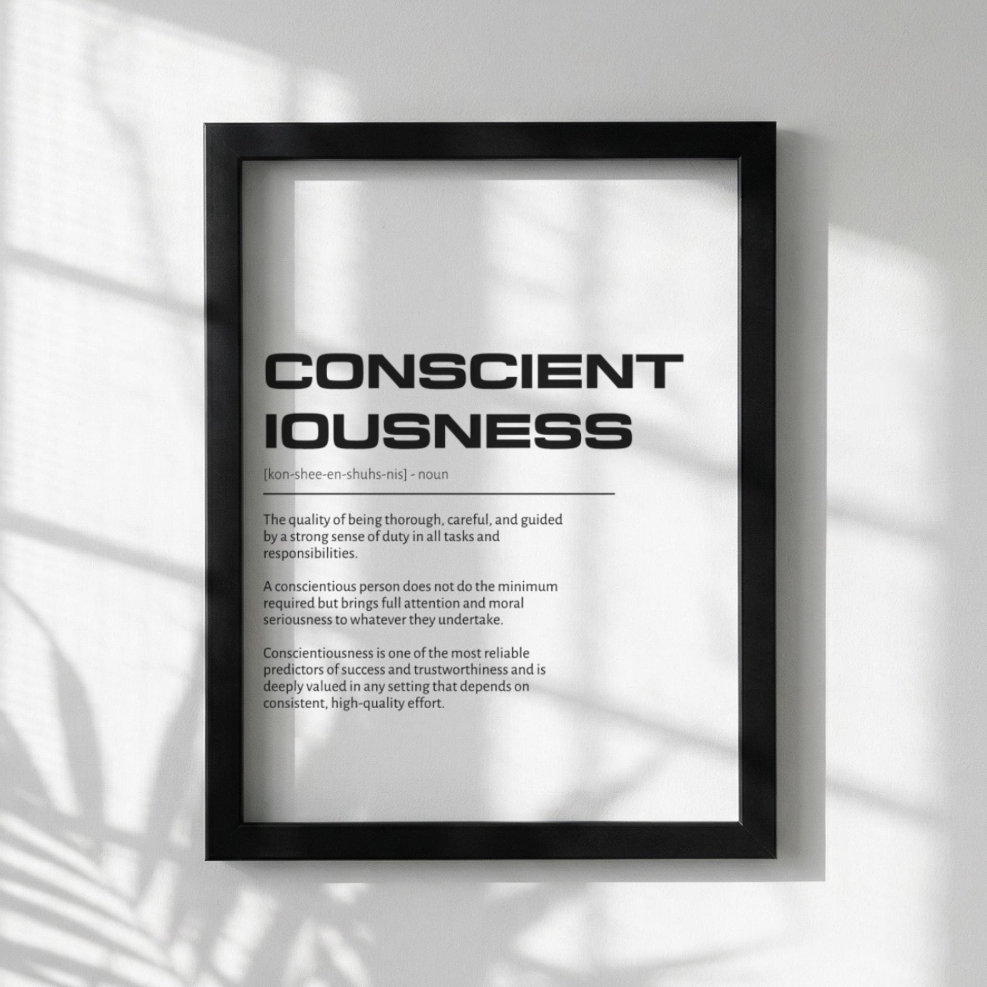 Conscientiousness Definition Art | Mindful Success Wall Decor | Inspirational Discipline Print | Minimalist Goal Poster | Clean Typography
