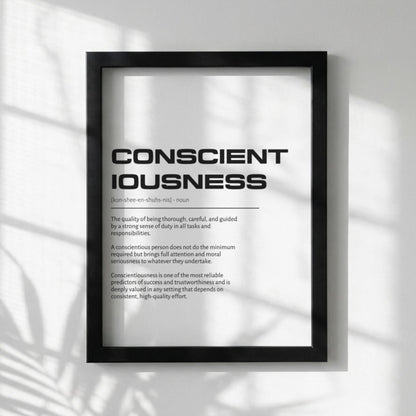 Conscientiousness Definition Art | Mindful Success Wall Decor | Inspirational Discipline Print | Minimalist Goal Poster | Clean Typography