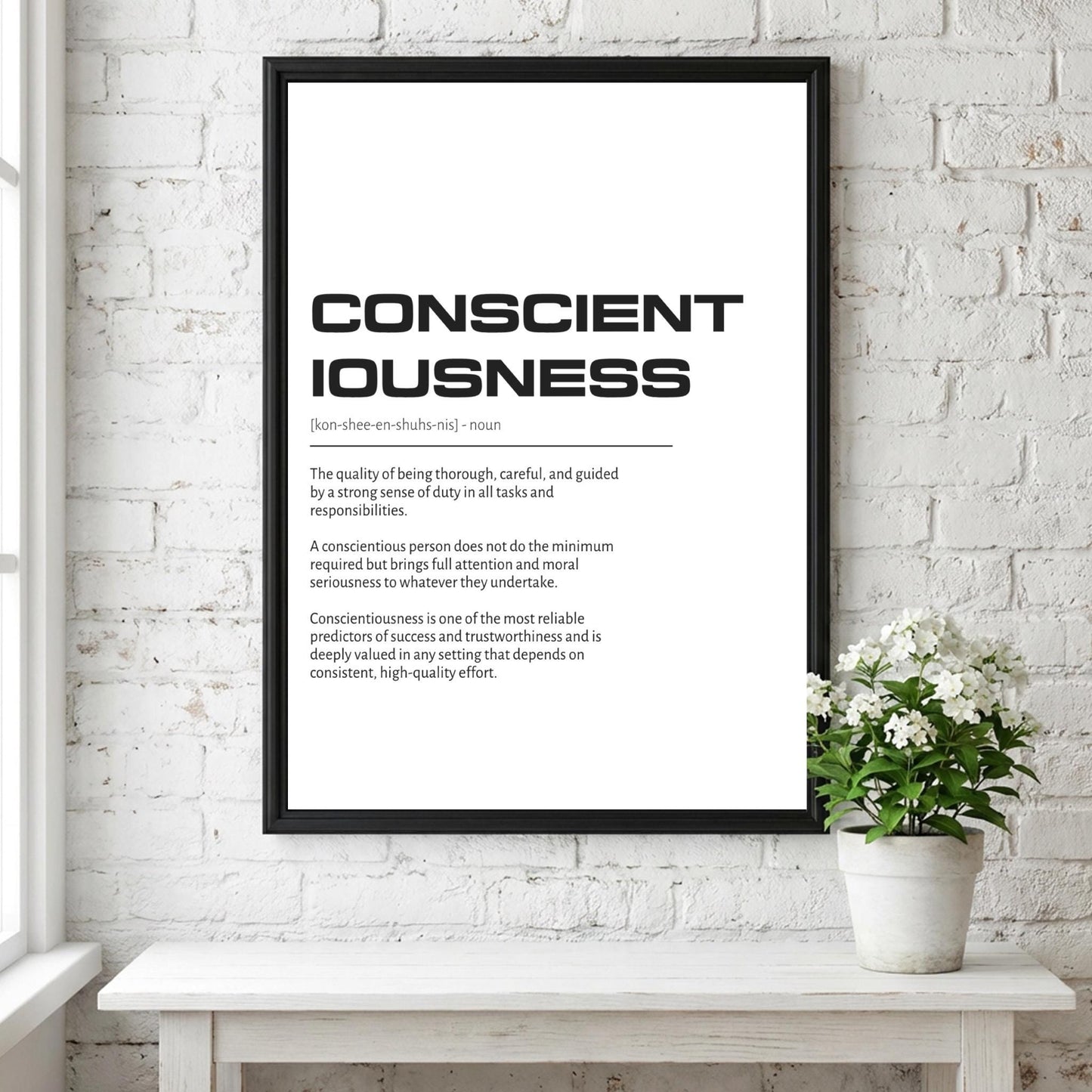 Conscientiousness Definition Art | Mindful Success Wall Decor | Inspirational Discipline Print | Minimalist Goal Poster | Clean Typography