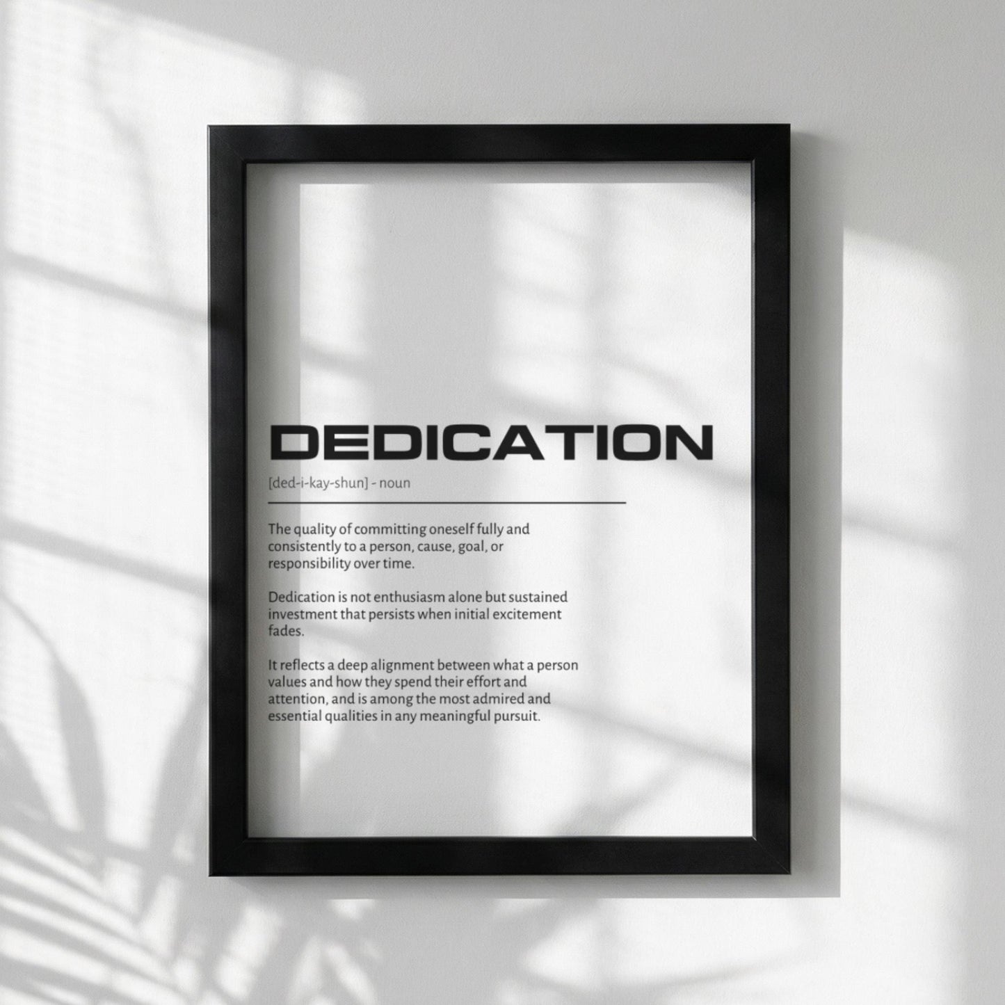 Dedication Definition Wall Art | Clean Commitment Quote Print | Minimalist Persistence Poster | Modern Home Office Decor | White Typography