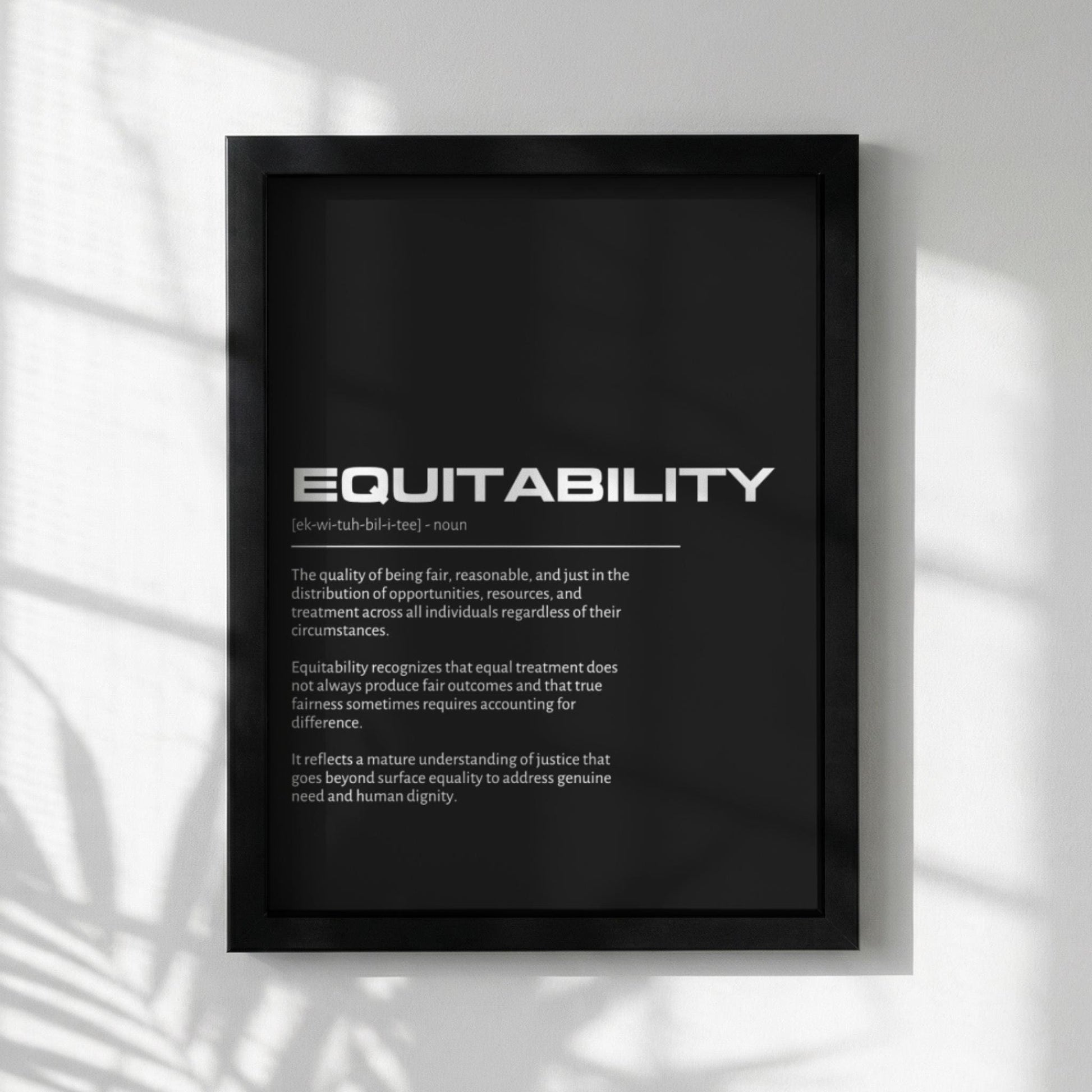 Equitability Definition Wall Art | Bold Fairness and Justice Print | Minimalist Inclusion Poster | Modern Office Decor | Dark Typography