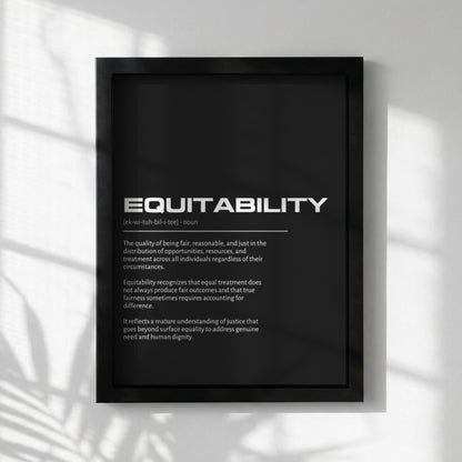Equitability Definition Wall Art | Bold Fairness and Justice Print | Minimalist Inclusion Poster | Modern Office Decor | Dark Typography