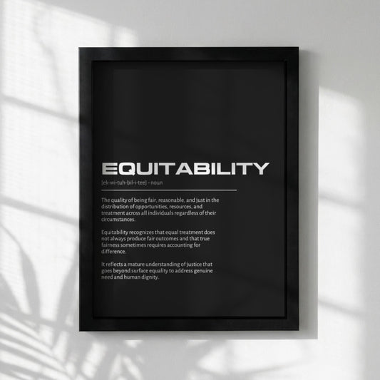 Equitability Definition Wall Art | Bold Fairness and Justice Print | Minimalist Inclusion Poster | Modern Office Decor | Dark Typography