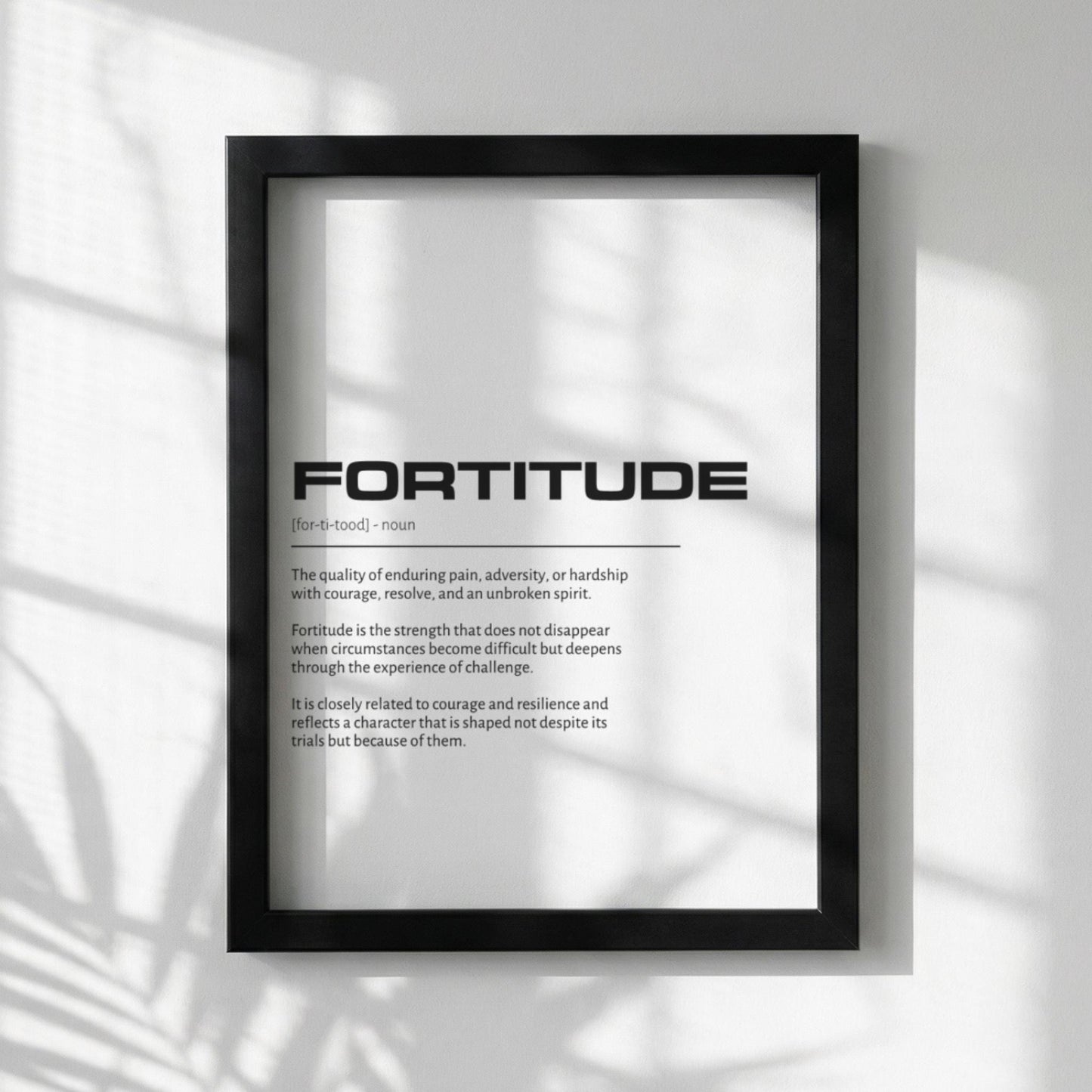 Fortitude Definition Wall Art | Clean Mental Strength Print | Minimalist Courage Poster | Modern Home Gallery Decor | White Typography Art