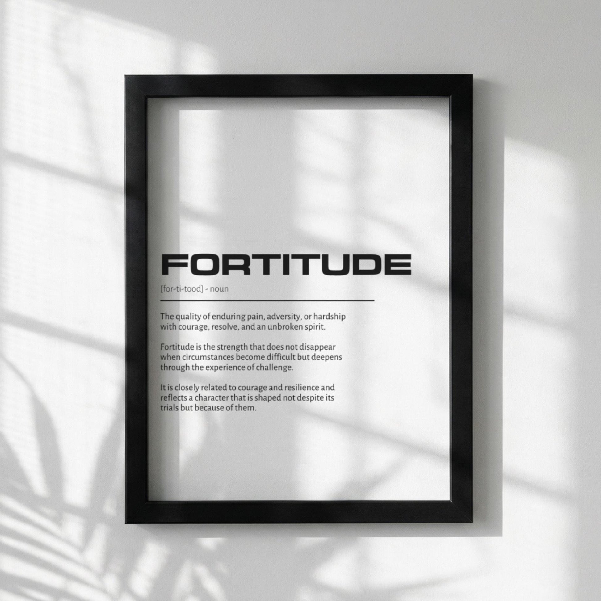 Fortitude Definition Wall Art | Clean Mental Strength Print | Minimalist Courage Poster | Modern Home Gallery Decor | White Typography Art