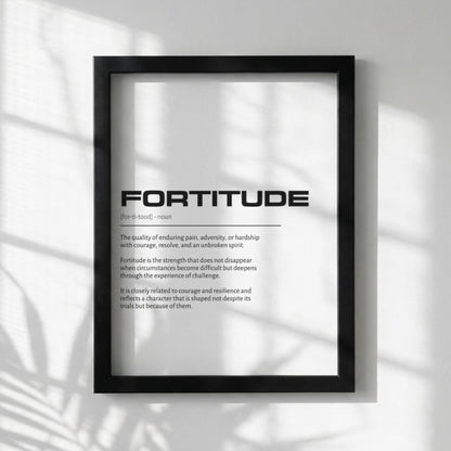 Fortitude Definition Wall Art | Clean Mental Strength Print | Minimalist Courage Poster | Modern Home Gallery Decor | White Typography Art