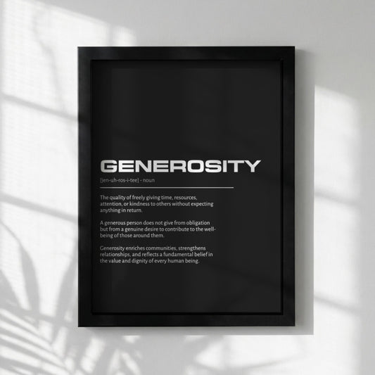 Generosity Definition Wall Art | Bold Kindness & Giving Print | Minimalist Altruism Poster | Modern Home Gallery Decor | Dark Typography