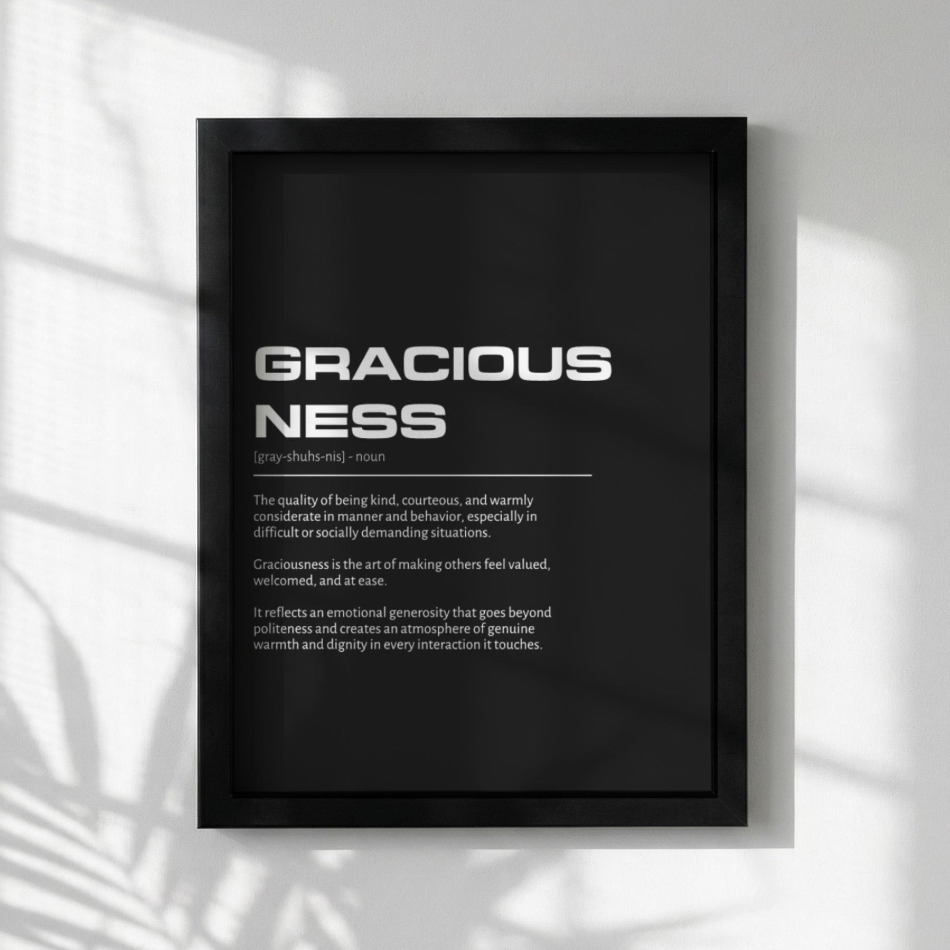 Graciousness Definition Wall Art | Bold Kindness & Poise Print | Minimalist Elegance Poster | Modern Home Gallery Decor | Dark Typography
