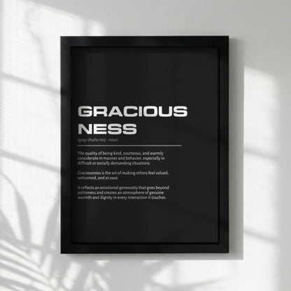 Graciousness Definition Wall Art | Bold Kindness & Poise Print | Minimalist Elegance Poster | Modern Home Gallery Decor | Dark Typography