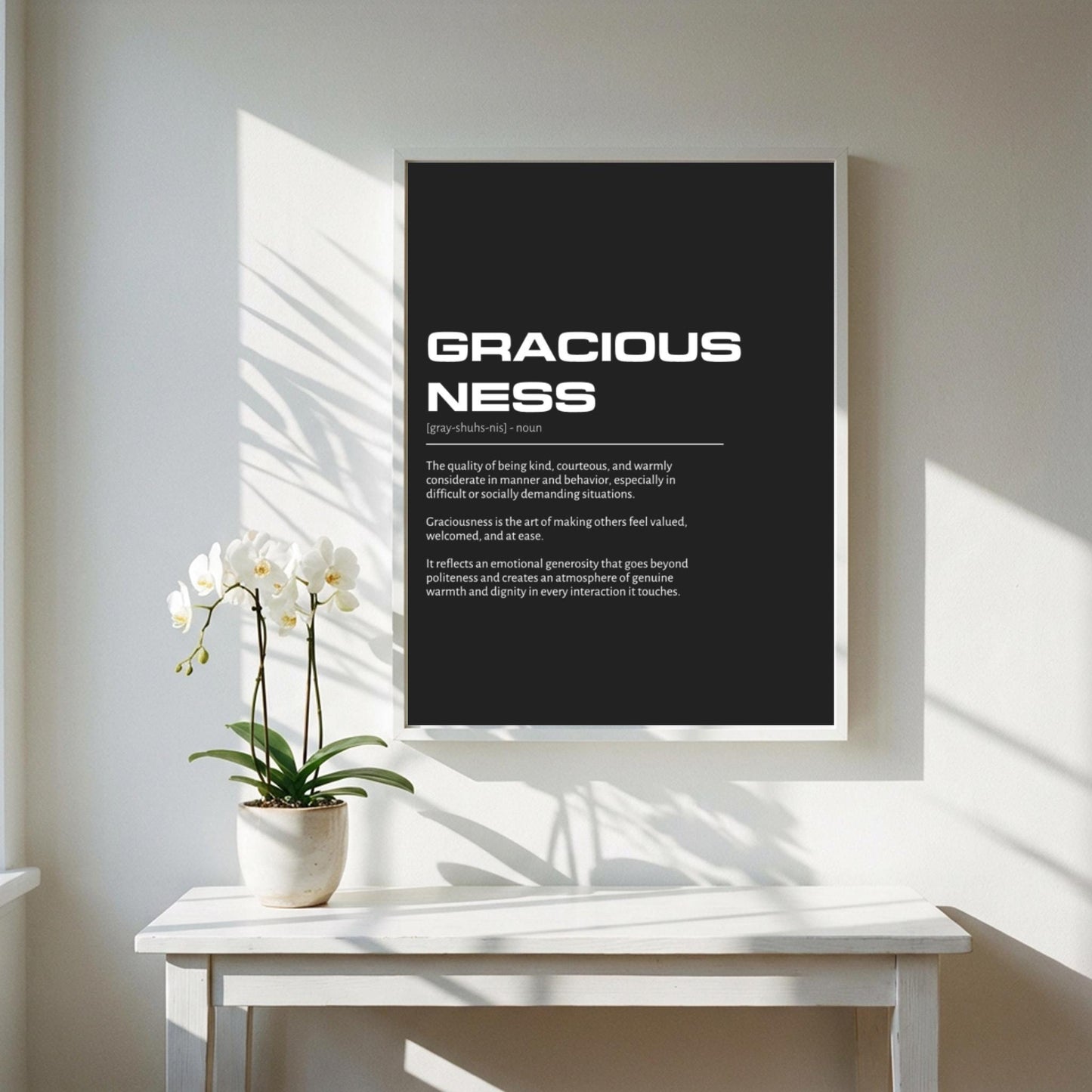 Graciousness Definition Wall Art | Bold Kindness & Poise Print | Minimalist Elegance Poster | Modern Home Gallery Decor | Dark Typography