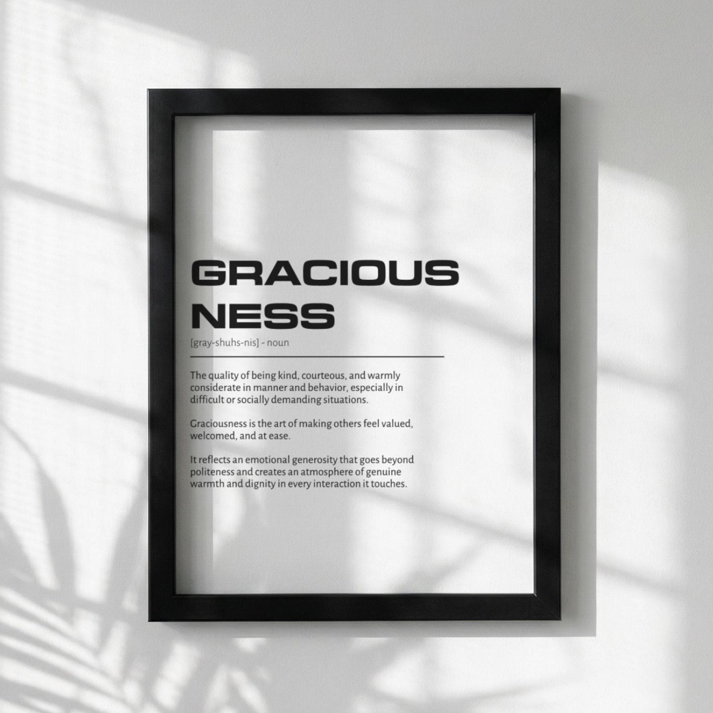 Graciousness Definition Wall Art | Clean Kindness & Poise Print | Minimalist Elegance Poster | Modern Home Gallery Decor | White Typography