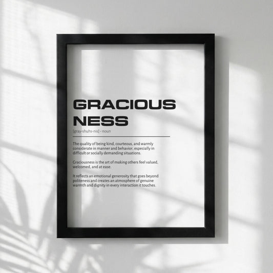 Graciousness Definition Wall Art | Clean Kindness & Poise Print | Minimalist Elegance Poster | Modern Home Gallery Decor | White Typography