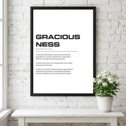 Graciousness Definition Wall Art | Clean Kindness & Poise Print | Minimalist Elegance Poster | Modern Home Gallery Decor | White Typography